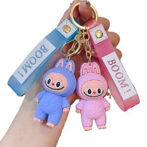 Cute Bunny Mini Figure Keychains Set of 2 | Silicone Charm Wrist Strap
